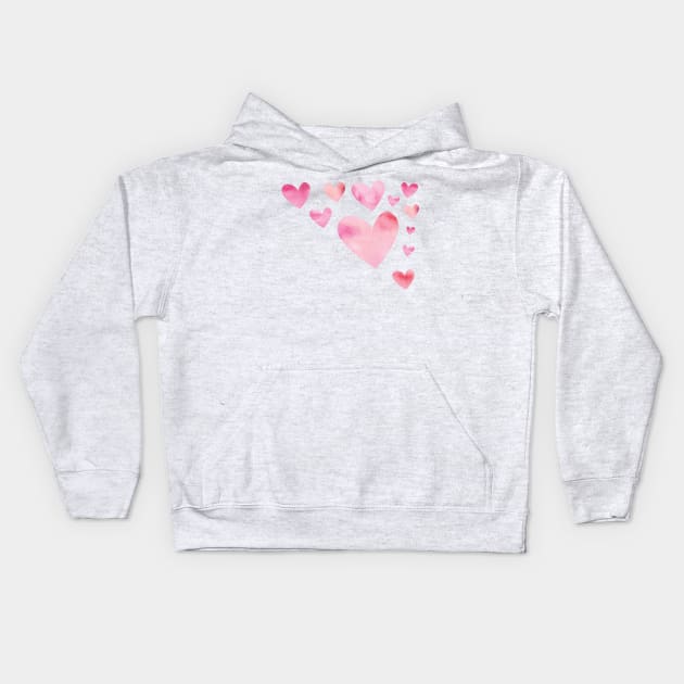 Pink Watercolor Hearts Valentines Design Kids Hoodie by tanyadraws